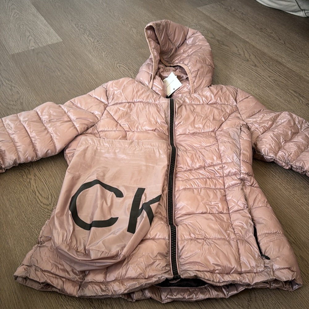 Calvin Klein Peplum Cinched-Waist Packable Puffer Coat